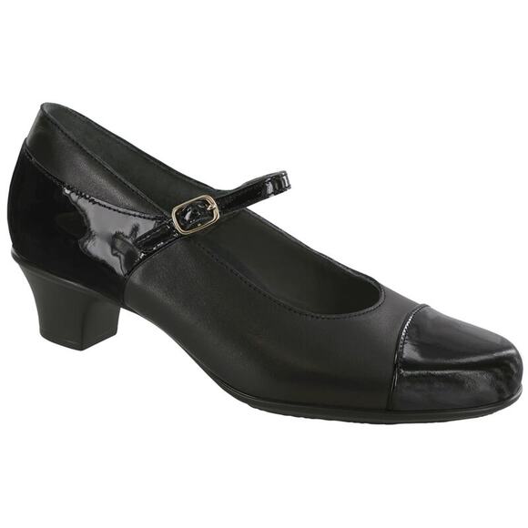 SAS Size 8S Black Patent Isabel Leather Comfort Mary Jane Heels Buckle Strap A10 - Picture 1 of 11
